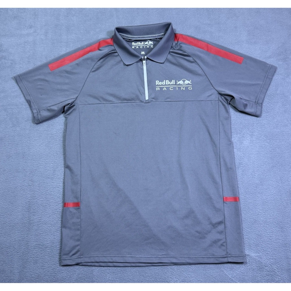 Red Bull Racing Shirt Mens M F1 1/4 Zip Polo Gray Red Formula 1 Gives You Wings